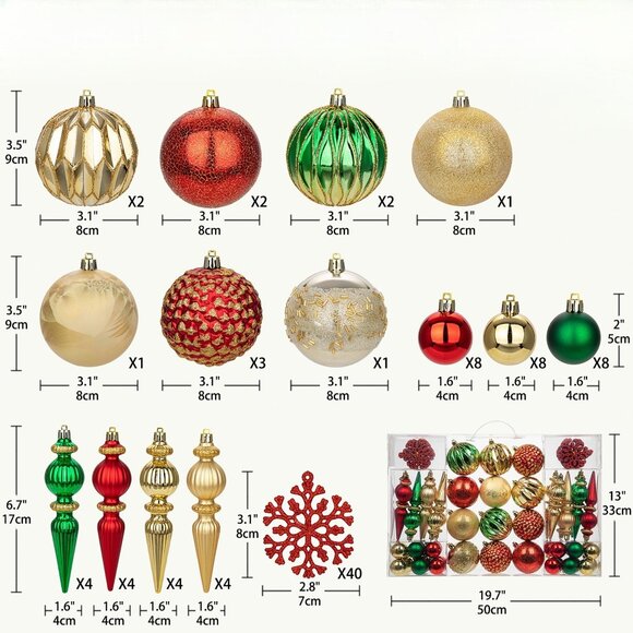 Christmas Tree Shatterproof Multicolor 92 Piece Ornament Decoration Set - Picture 5 of 5